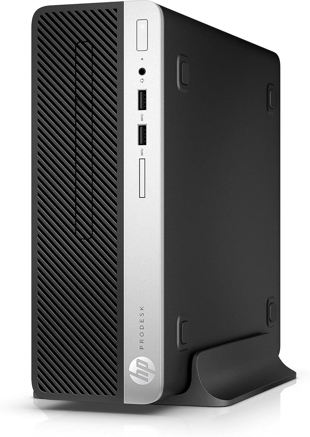 HP ProDesk small form factor desktop computer with multiple front USB ports and sleek black-silver design.