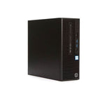 Black HP desktop computer tower with front USB ports on a white background.