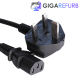 UK three-pin power cable with IEC connector for refurbished electronics
