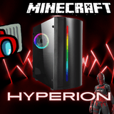 Gaming PC with RGB lights, Minecraft and Among Us graphics, and 'Hyperion' text