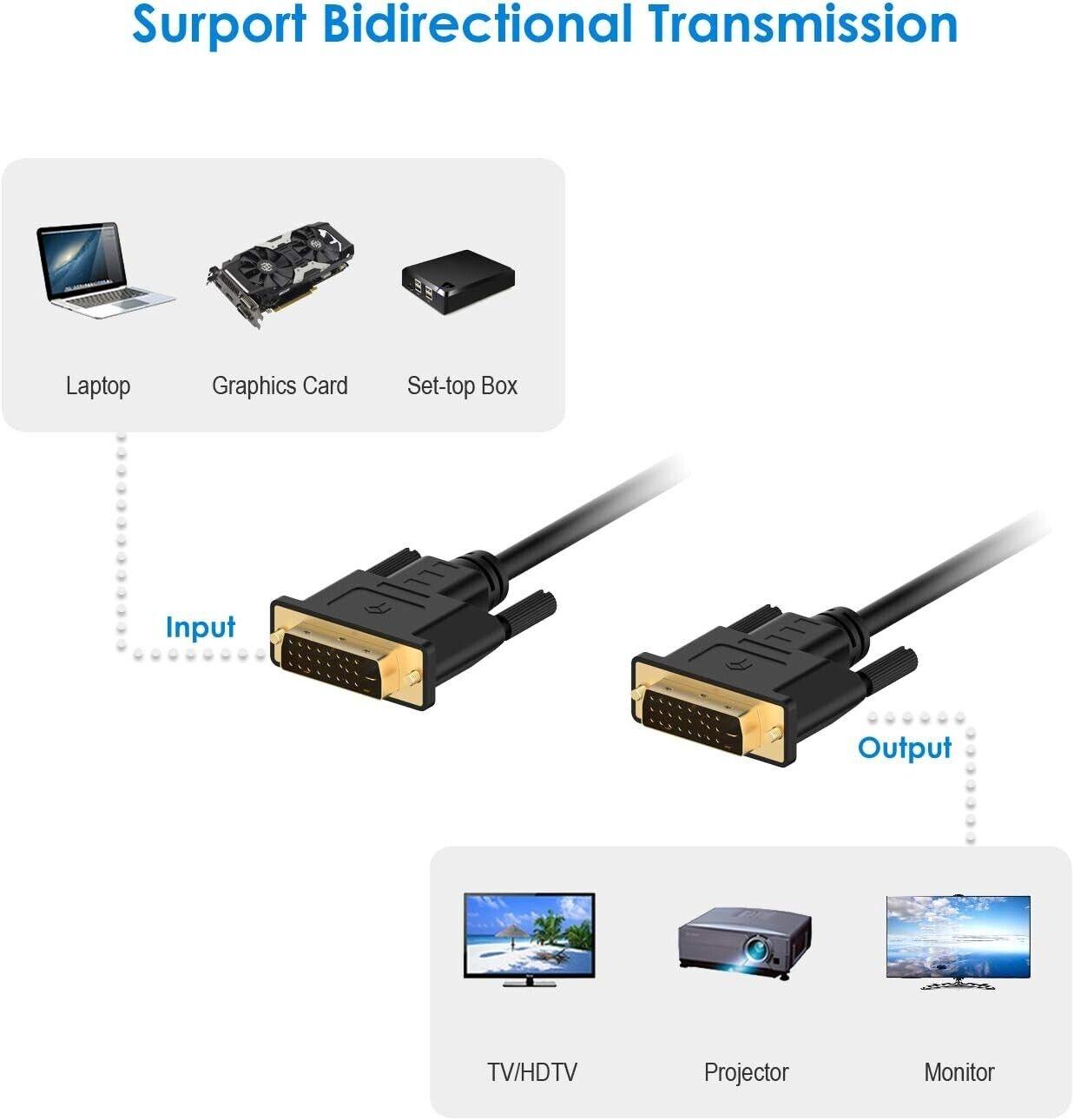 DVI Monitor Cable 25 Pin (24+1 pin) DVI-D Male to M Digital Dual Link Lead