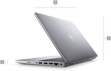 Silver Dell laptop partially open, side view showing multiple ports on a white background