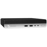 HP ProDesk mini desktop computer with front USB ports and audio jacks, silver-black design