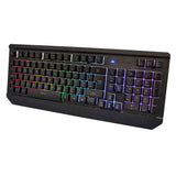Black wired keyboard with RGB backlit keys and numeric keypad on white background
