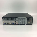 Rear view of a refurbished desktop PC showing ports, expansion slots, and power supply