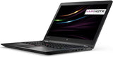 Lenovo ThinkPad laptop with open screen, black keyboard, and slim design on white background