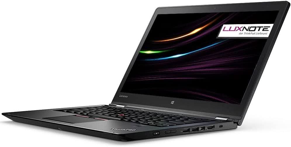 Lenovo ThinkPad laptop with open screen, black keyboard, and slim design on white background