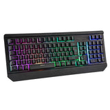 Full-size RGB backlit keyboard with illuminated keys on a white background