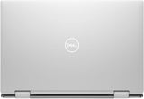 Silver Dell laptop closed, showing sleek design and Dell logo on lid