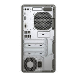 Rear view of desktop PC tower showing USB ports, VGA, expansion slots, and cooling fans
