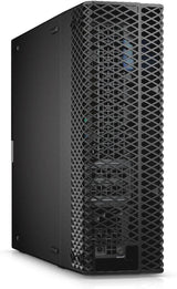 Refurbished desktop computer tower with black mesh front panel, angled view