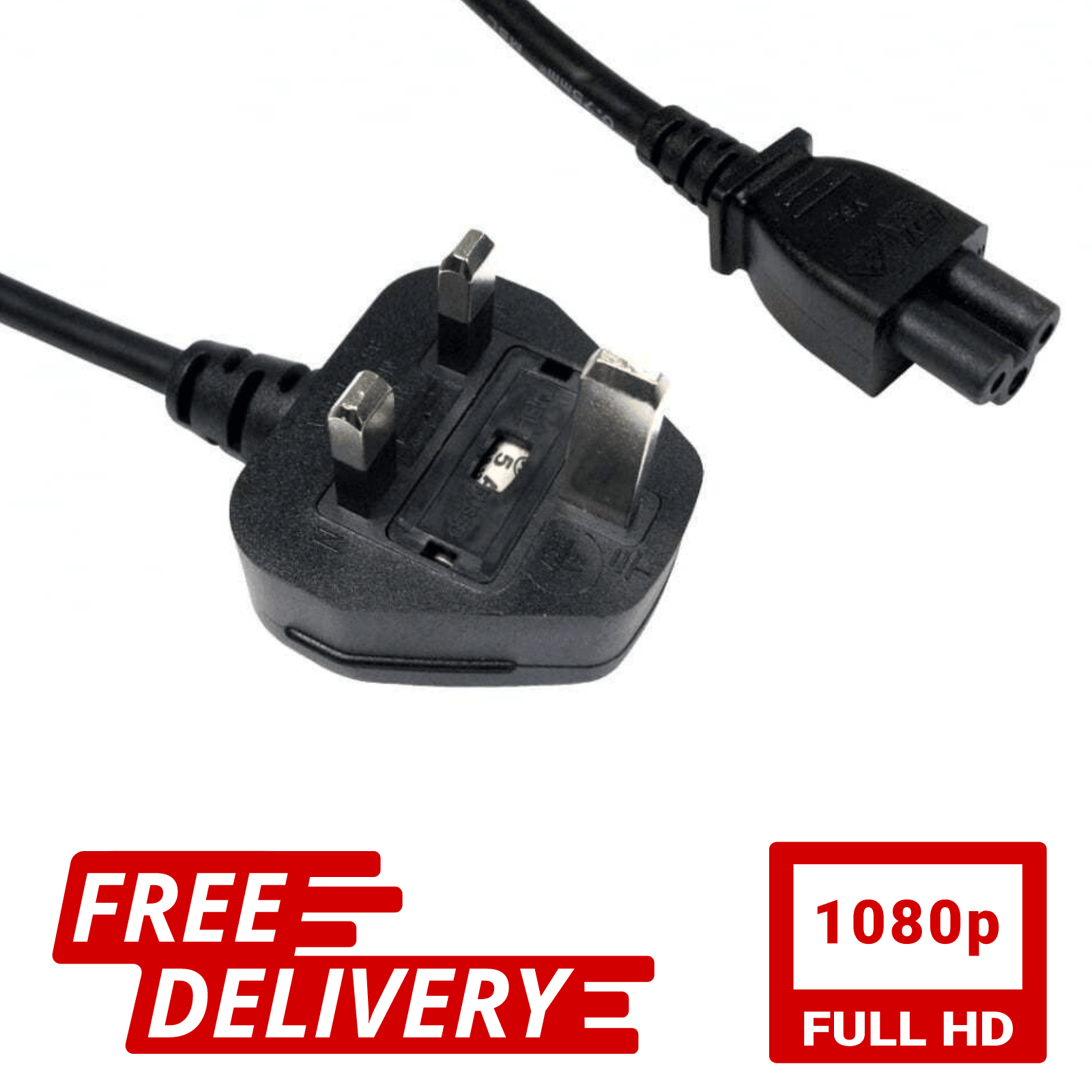 1m Long UK Plug to C5 Clover Leaf Power Cable Cloverleaf Mains Lead