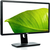 Dell monitor with green leaf on screen, refurbished computer display, sleek black stand