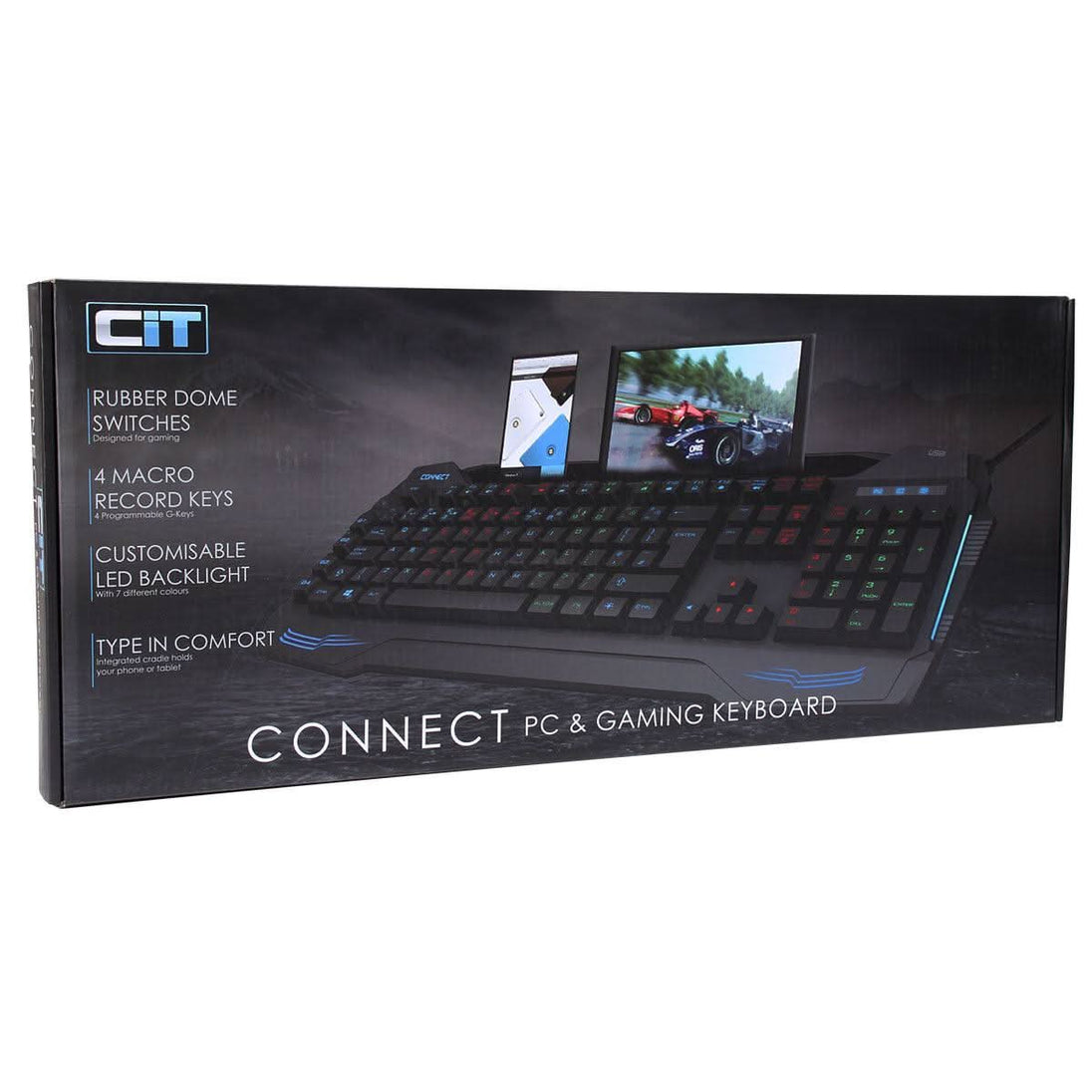 CIT Connect PC and gaming keyboard box with LED backlit keys and 14 macro record keys
