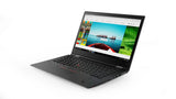 Refurbished black Lenovo ThinkPad laptop with open colourful display, angled left