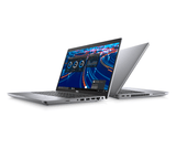 Two silver Dell professional laptops with colorful screens on white background