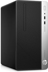 HP ProDesk desktop tower, black and silver, with front USB ports and vented panel