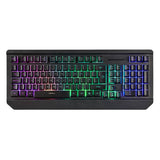 Black RGB backlit keyboard with numeric keypad and multicolor LED lighting on white background