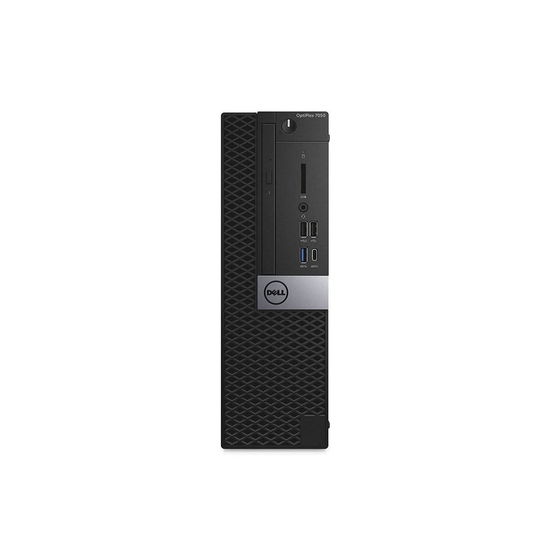 Dell OptiPlex 7050 small form factor desktop PC front view, showing USB ports and power button