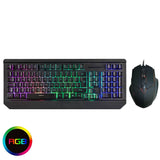 RGB backlit gaming keyboard and mouse set, black, top view, on white background