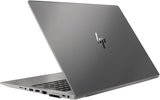 Sleek silver HP laptop with modern logo, partial side view, keyboard and ports visible
