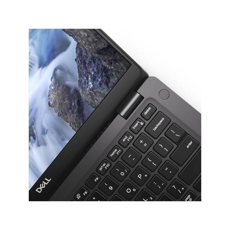 Close-up of Dell laptop keyboard and screen, black professional business laptop
