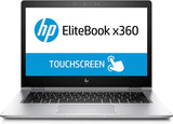 HP EliteBook x360 touchscreen laptop open, silver color, keyboard and display visible