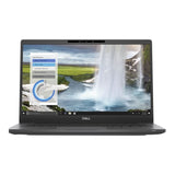 Dell laptop displaying waterfall wallpaper and data chart on screen, refurbished tech