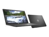 Refurbished Dell laptop open and closed, black design, on white background