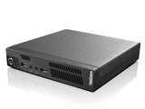Compact Lenovo ThinkCentre desktop PC with USB and audio ports, black mini form factor