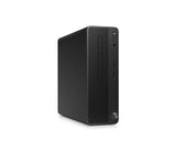 Black refurbished desktop PC, compact HP form factor, multiple front ports, isolated on white background