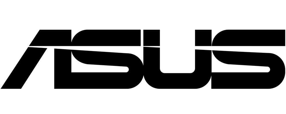 ASUS text logo in bold black font on a white background, electronics brand graphic