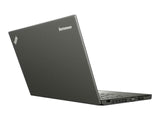 Lenovo ThinkPad laptop partially open, black finish, side view showing ports