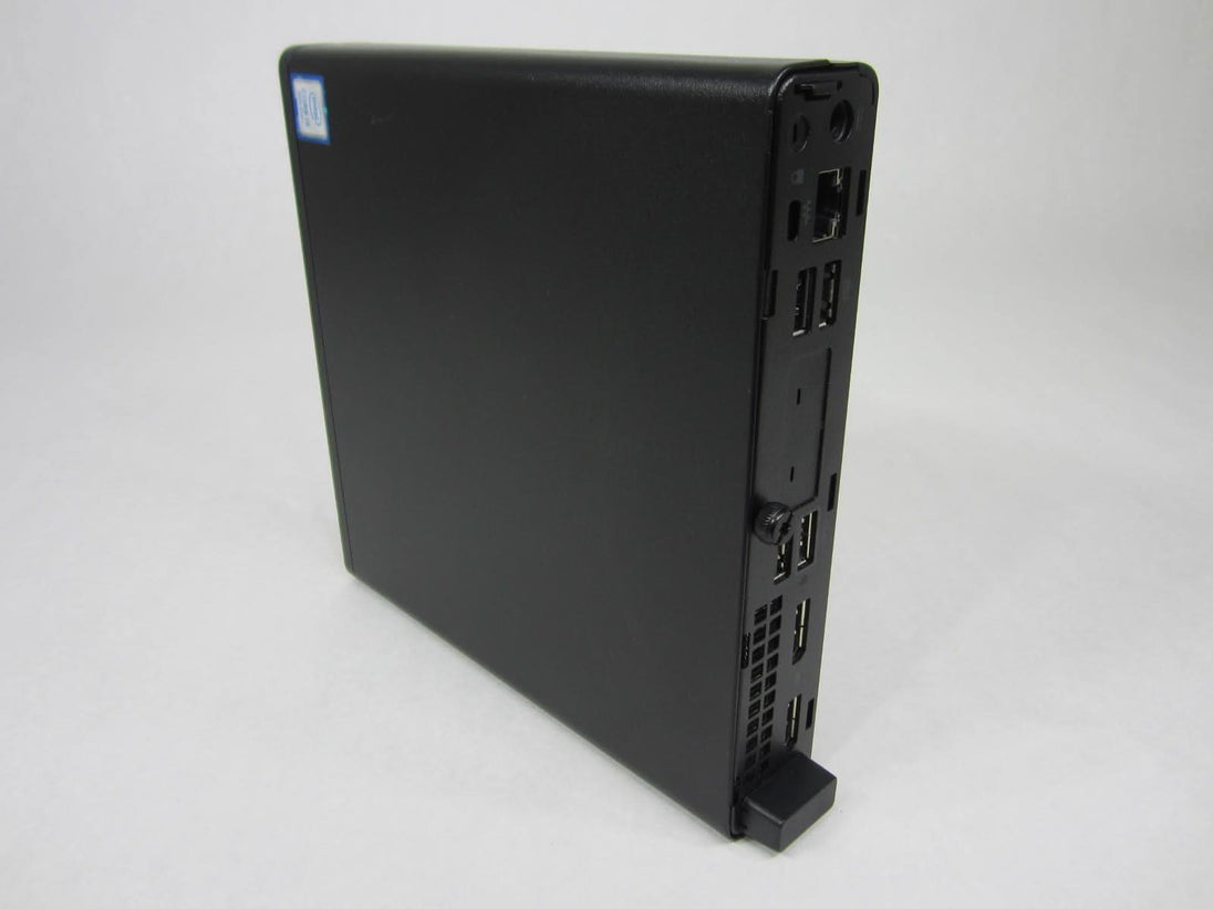 Refurbished compact desktop PC with multiple rear USB ports and Intel sticker on side