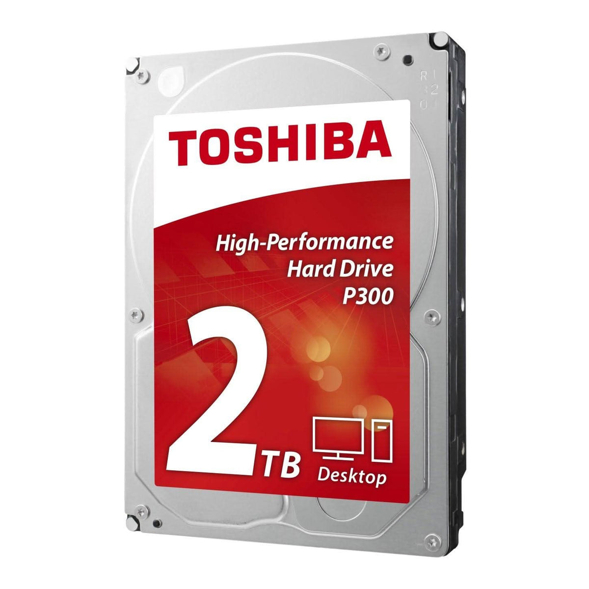 Toshiba P300 2TB high-performance desktop hard drive, silver and red design