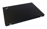 Closed black ThinkPad laptop, slim design, angled view on white background