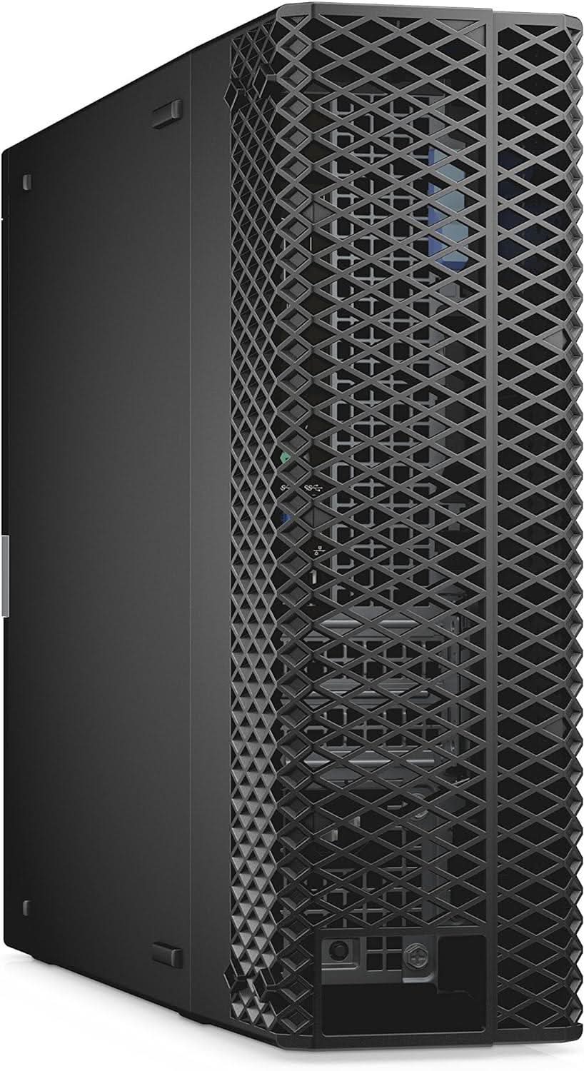 Refurbished black desktop PC tower with diamond-pattern ventilation front panel