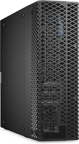 Refurbished black desktop PC tower with diamond-pattern ventilation front panel