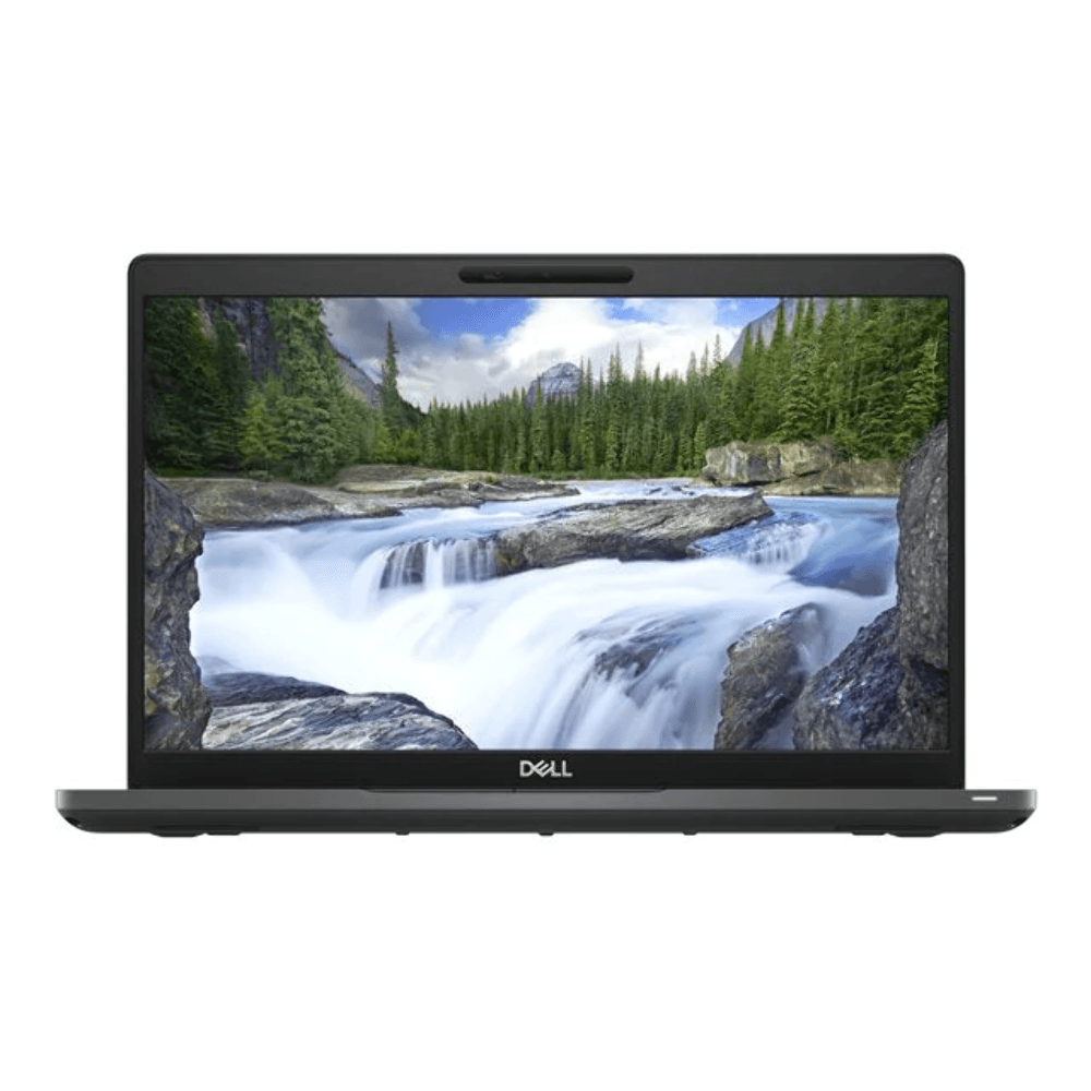 Dell laptop with open screen displaying nature wallpaper, refurbished tech UK