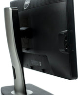 Rear view of Dell computer monitor with USB ports on black stand