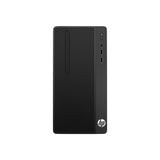 Front view of a black HP desktop tower with USB ports and optical drive