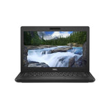 Refurbished Dell laptop with screen displaying scenic waterfall and forest