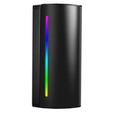 Black desktop PC tower with vertical RGB LED light on white background