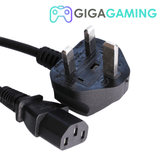 UK three-pin power cable and IEC connector for electronics and computers