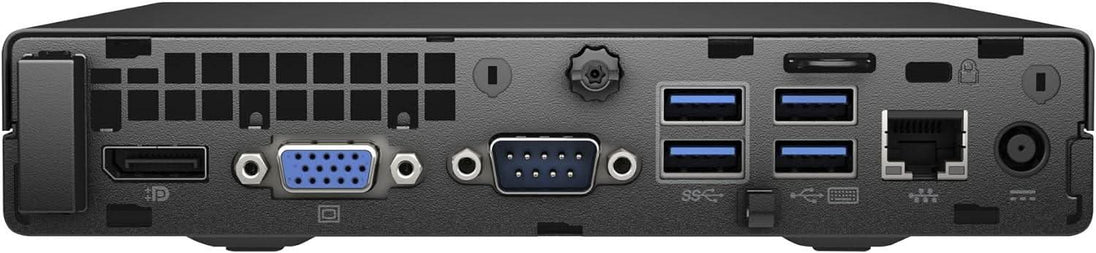 Rear view of a docking station with multiple USB, VGA, DisplayPort, Ethernet, and power ports