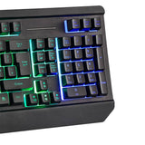 Backlit black keyboard with numeric keypad and green-blue LED lighting