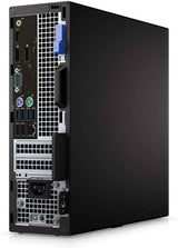 Refurbished desktop computer tower showing rear ports including USB, HDMI, Ethernet, and power input