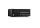 Black HP desktop computer with front USB ports and optical drive, refurbished PC