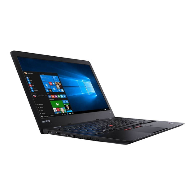 Lenovo ThinkPad laptop with Windows 10 open on screen, side angle view