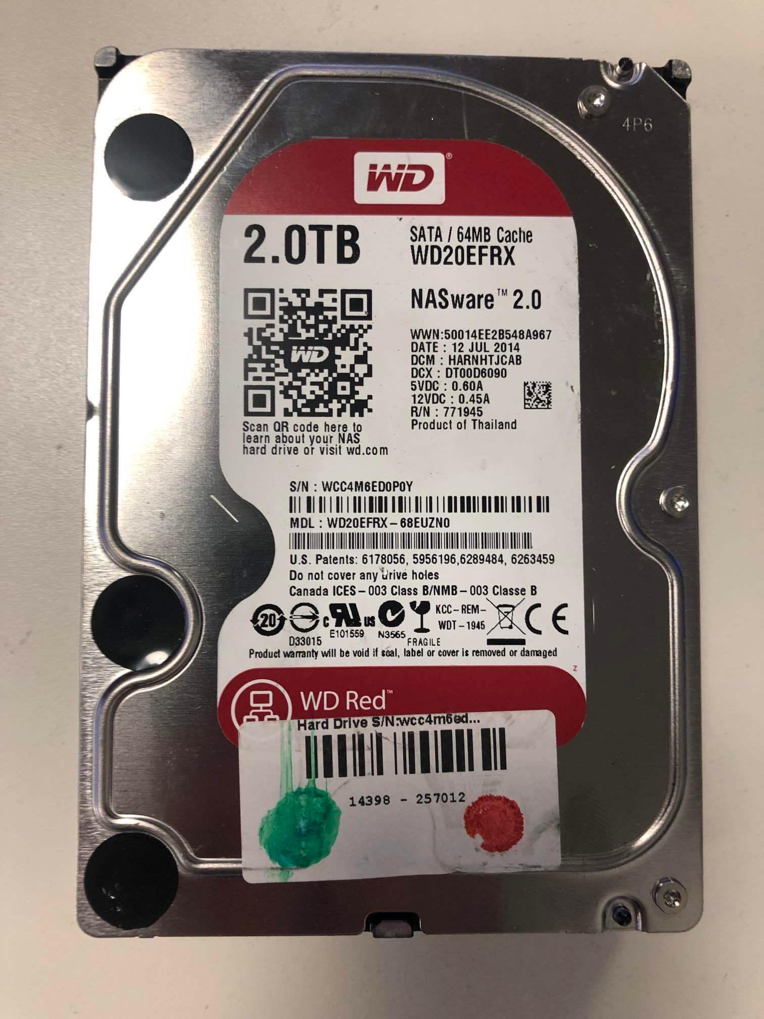 Western Digital Red WD20EFRX 2TB 3.5 Inch NAS HDD SATA 6Gbps 5400 RPM